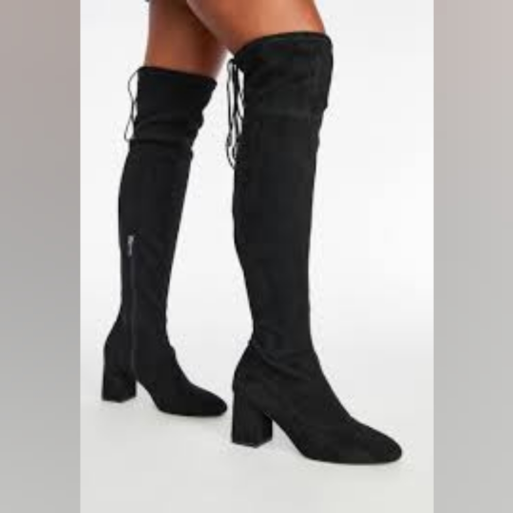 SZ 8 • BAMBOO Tie over the knee stretchy knee high boots • LIKE NEW